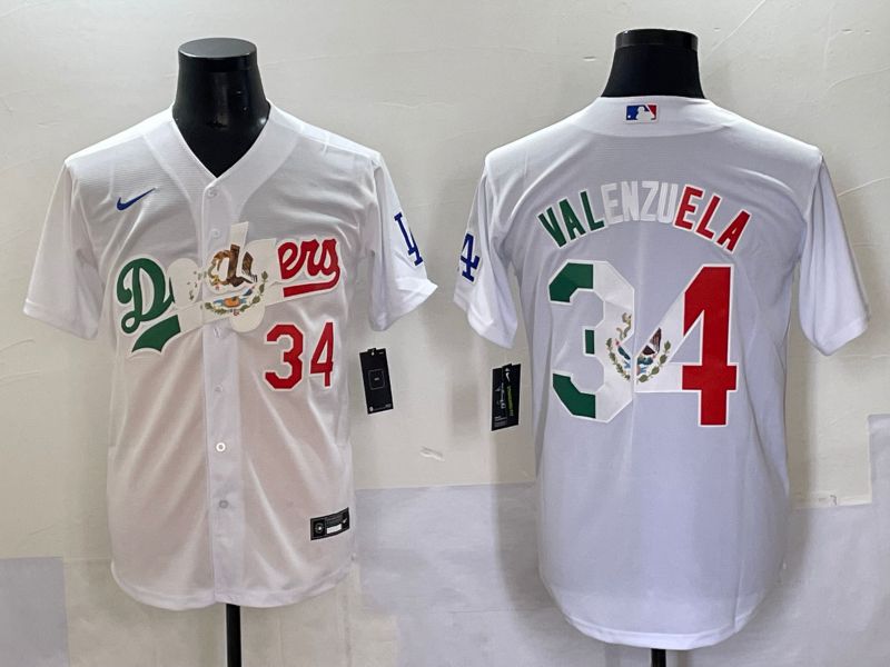 Men 2025 Los Angeles Dodgers #34 Valenzuela White Nike MLB Jersey style 7036